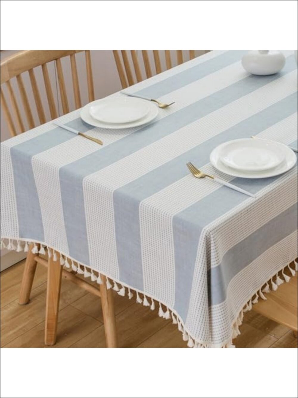 Cotton Tablecloth 55x70 Rectangular Striped Farmhouse Dining